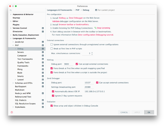 PhpStorm Debug User interface